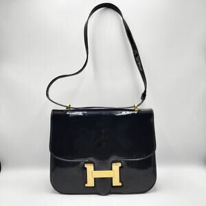 Vintage Meyers USA Patent Leather Goldtone "H" Shoulder Bag Constance Inspired
